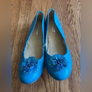 Naturalizer Shoes Womens 11 Uma Ballet Flats Teal Faux Leather Comfort Floral